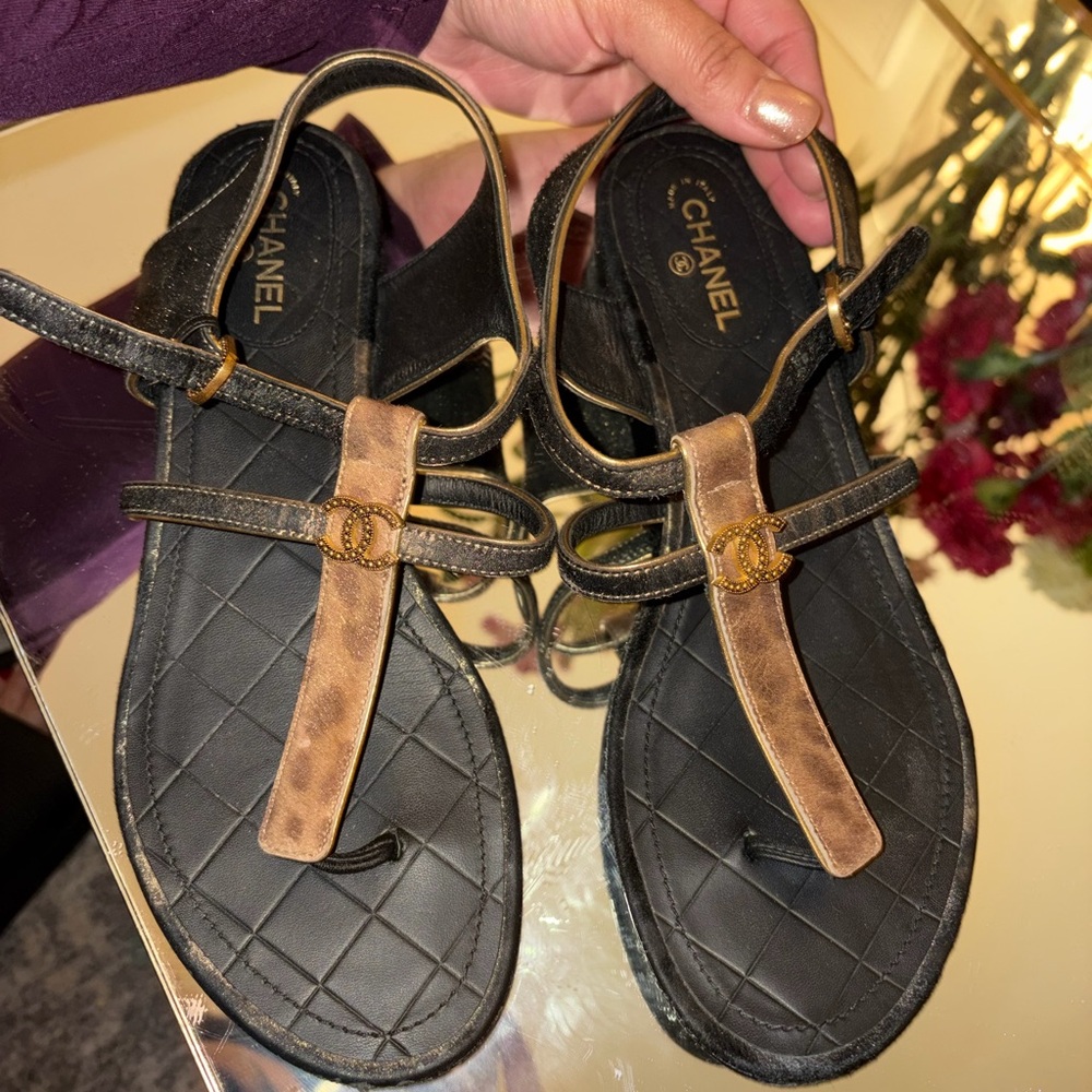 Chanel Black and Brown Women's Sandals